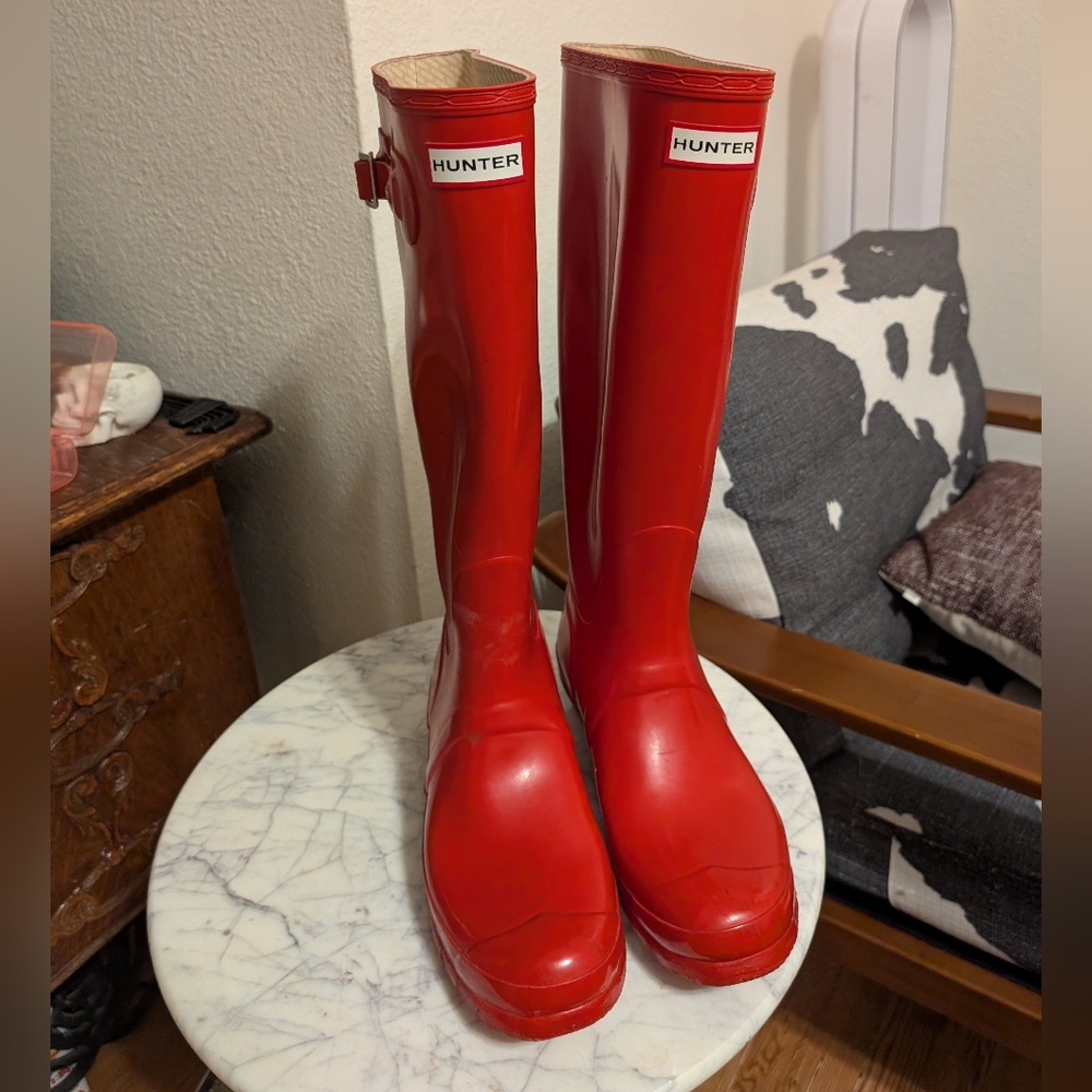 Hunter Red Tall Rain Boots W 10